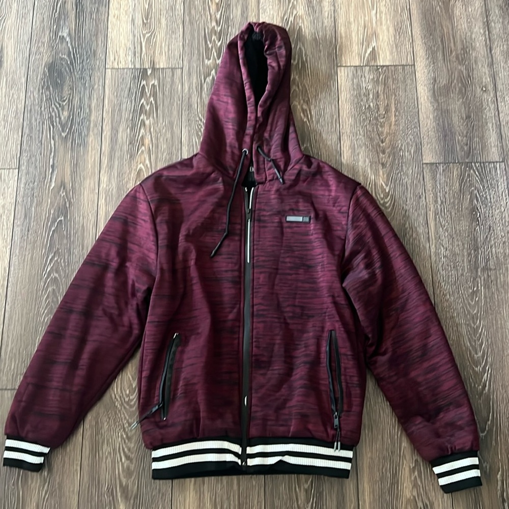 Encrypted Zip Up Fleece Hoodie Mens Size Medium Maroon